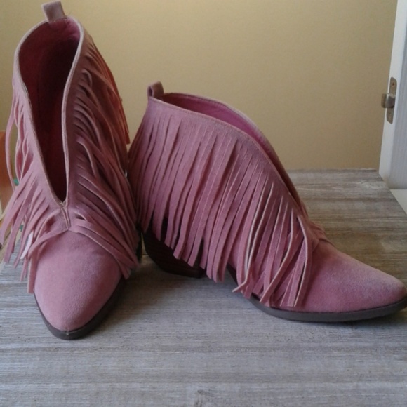 pink fringe booties